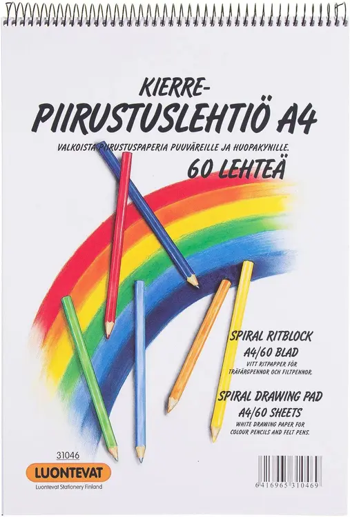 Luontevat kierrepiirustuslehtiö A4 60 lehteä