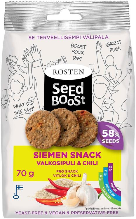 Rosten Seedboost Valkosipuli & Chili siemen snack 70 g