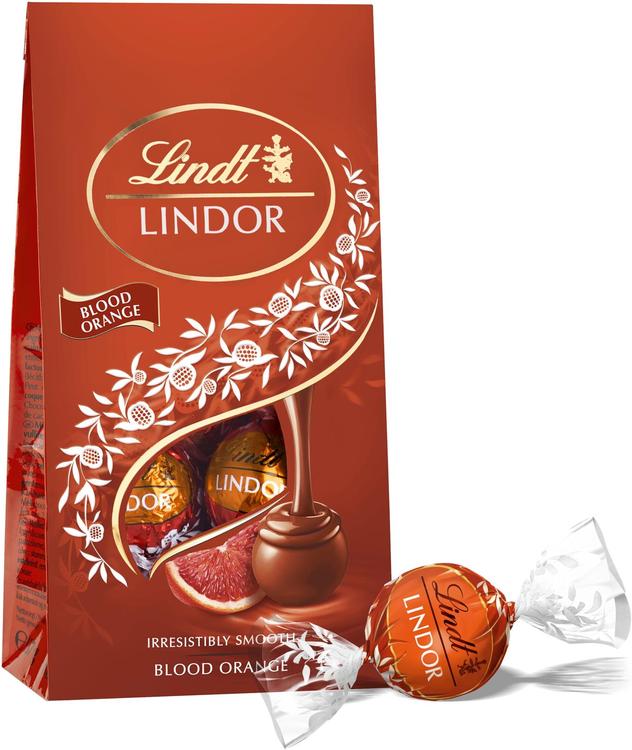 Lindt LINDOR Veriappelsiini maitosuklaakuula pehmeällä veriappelsiinitäytteellä 137g