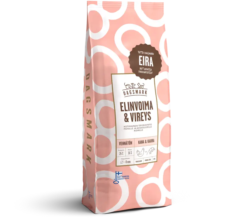 Dagsmark ELINVOIMA & VIREYS koiran kuivaruoka vehnätön kana-kaura 2 kg