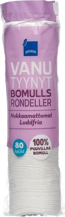 Rainbow vanutyynyt nukkaamaton 100% puuvillaa 80kpl