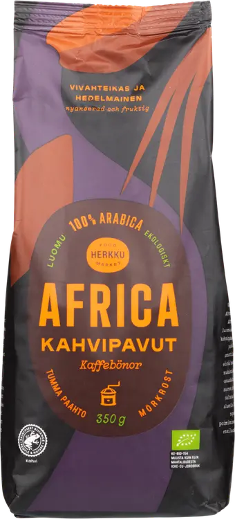 Herkku Africa 350g kahvipavut tumma paahto luomu