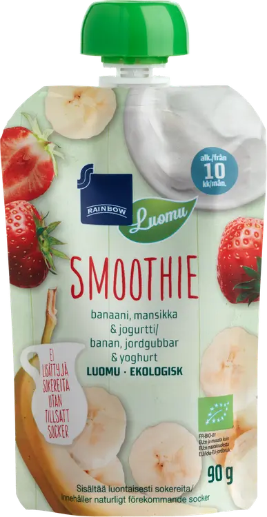 Rainbow smoothie banaani, mansikka & jogurtti luomu 90 g 10 kk
