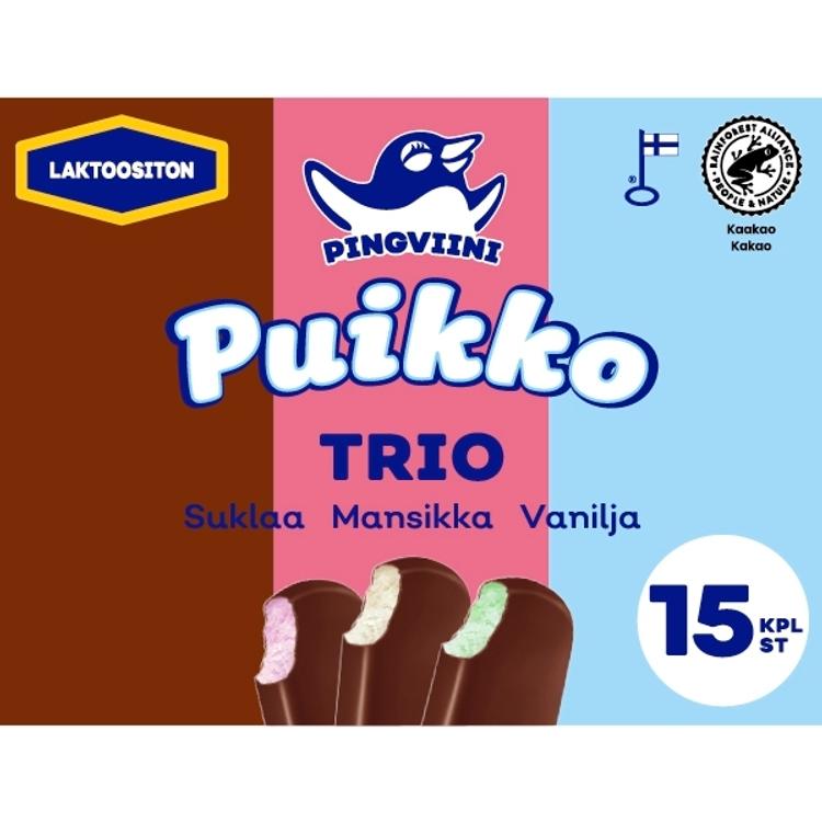 Pingviini Puikko laktoositon kermajäätelöpuikkolajitelma monipakkaus Trio 15x32g