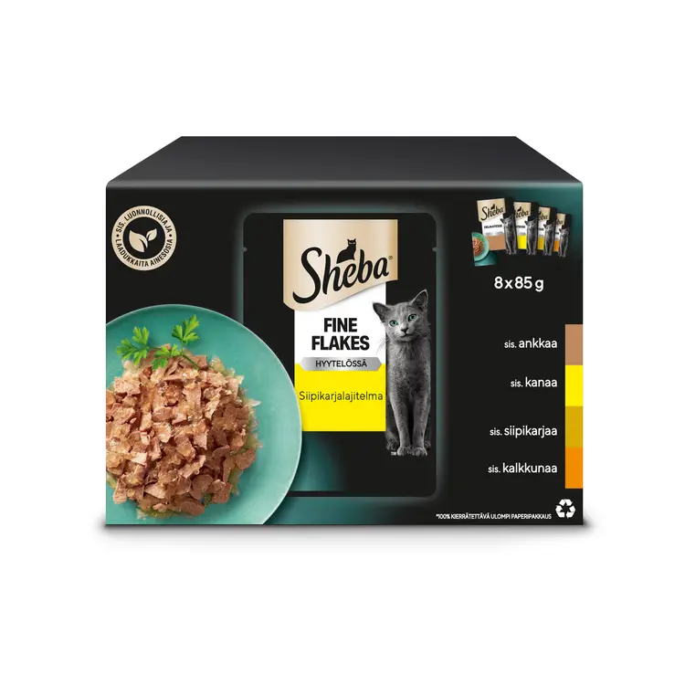 Sheba Fine Flakes Siipikarjalajitelma hyytelössä 8x85g