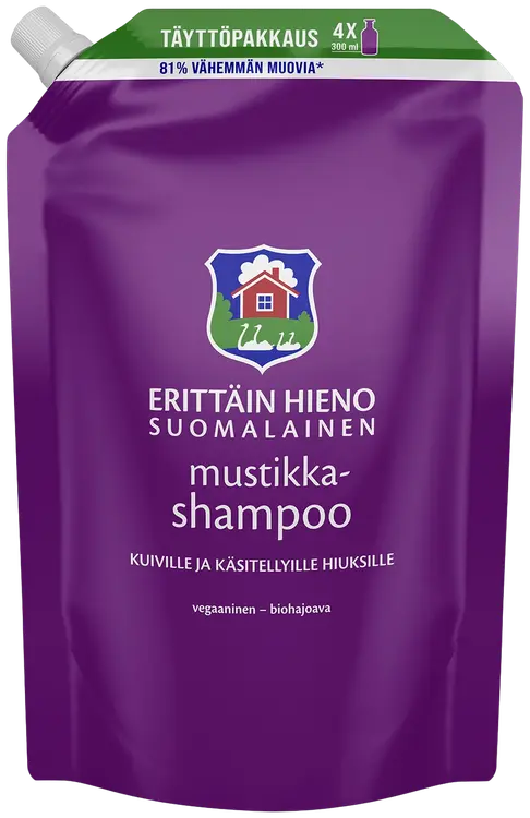 Erittäin Hieno Suomalainen Mustikkashampoo täyttöpakkaus 1,2l