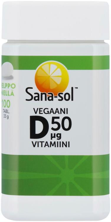 Sana-sol Vegaani D-vitamiini 50µg vitamiinitabletti ravintolisä 100tabl/33g