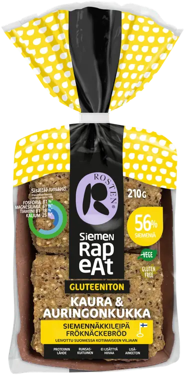 Rosten Siemenrapeat Gluteeniton Kaura & Auringonkukka siemennäkkileipä 10kpl 210g