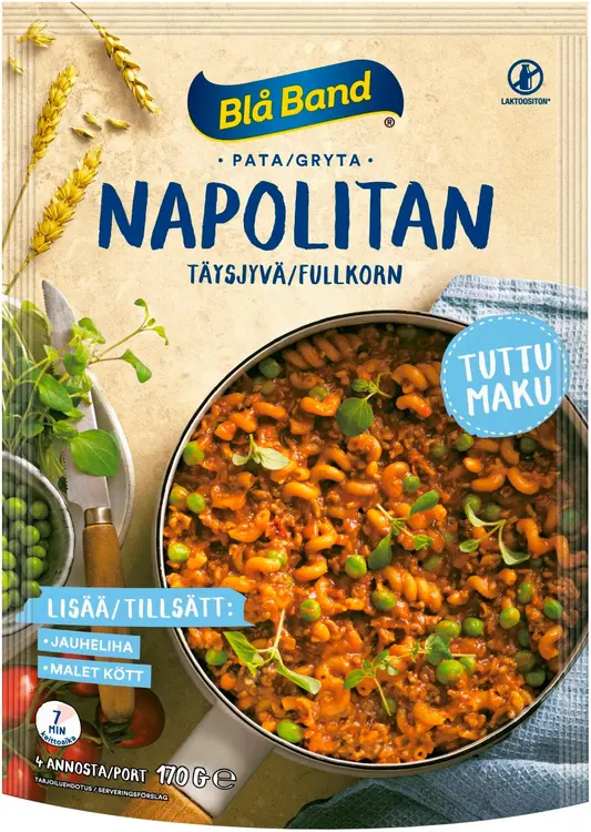 Blå Band laktoositon täysjyvä Napolitan Pata täysjyväpasta-kasvis-mausteseos 170g