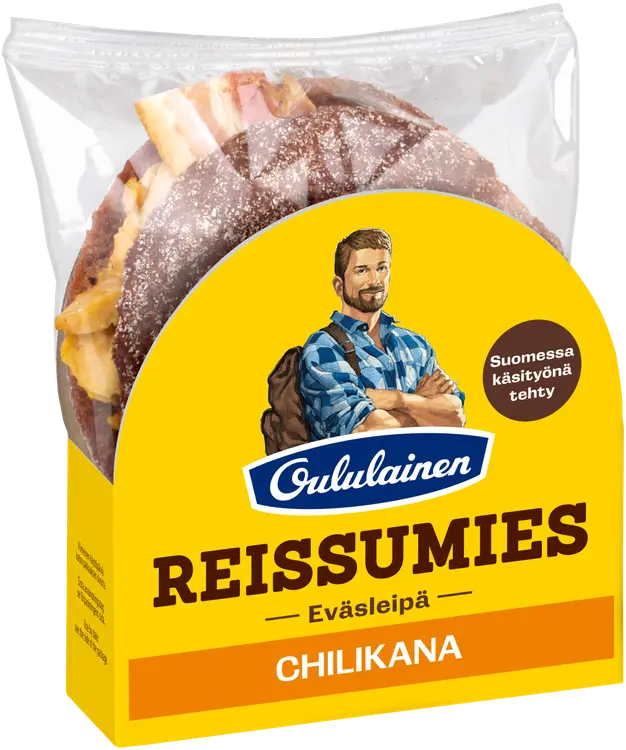 Oululainen Reissumies Eväsleipä Chilikana 135g, täytetty täysjyväruisleipä kana-pekoni-chili