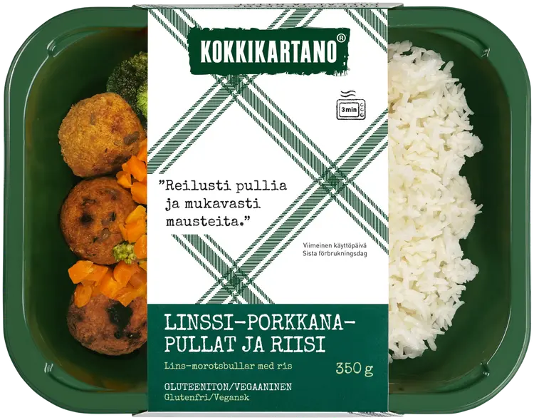 Kokkikartano Linssi-porkkanapullat ja riisi 350g