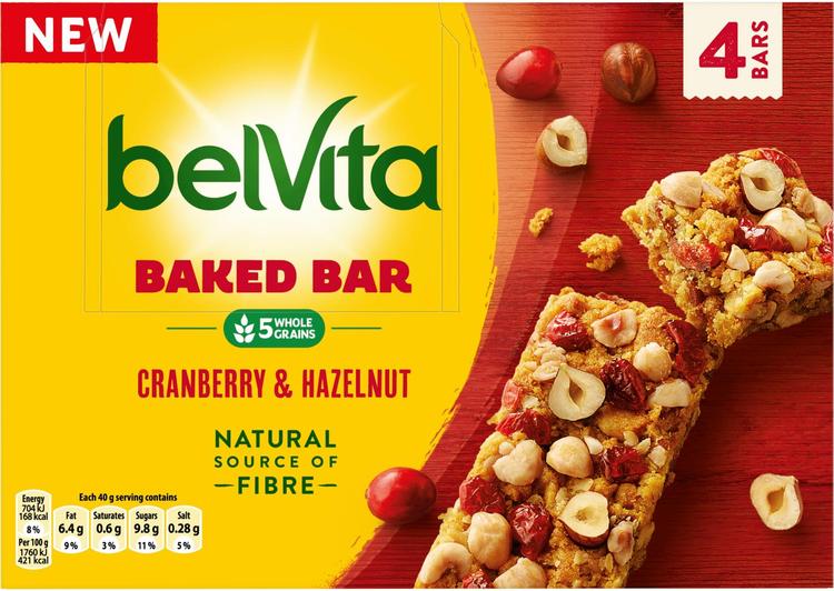 Belvita Baked Bar Cranberry & Hazelnut välipalakeksi 160g