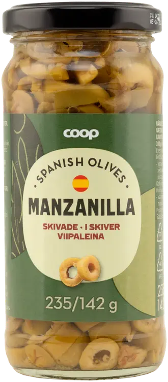 Coop Manzanilla vihreät viipaloidut oliivit 235/142 g