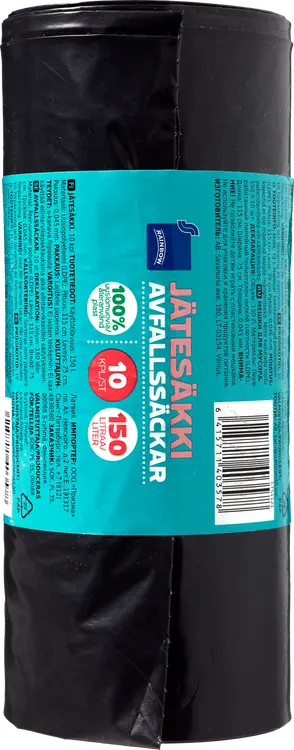 Rainbow jätesäkki musta 150l 10kpl