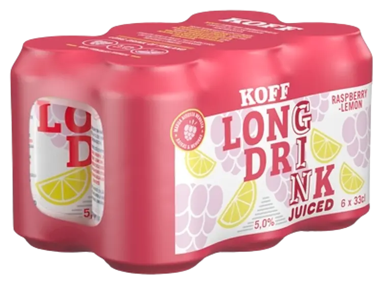 6-pack Koff Long Drink Juiced Raspberry-Lemonlong drink 5,0 % tölkki 0,33 L