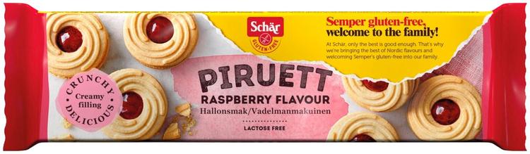 Schär Piruett vadelmanmakuinen täytekeksi gluteeniton 110g