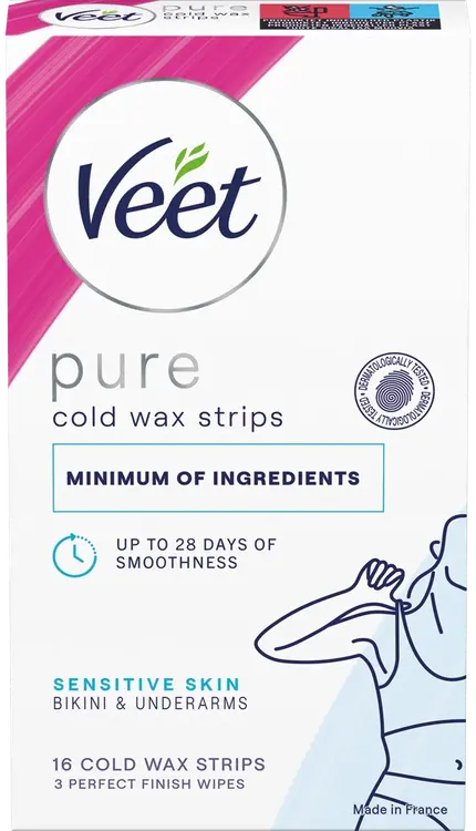 Veet Pure kylmävahaliuskat bikini ja kainalo Herkkä iho 16kpl