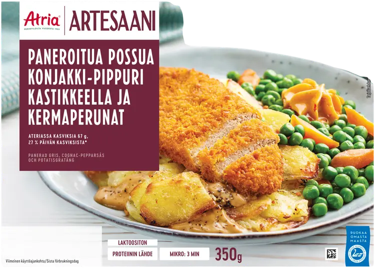 Atria Artesaani Paneroitua Possua Konjakki-Pippurikastikkeella ja Kermaperunat 350g