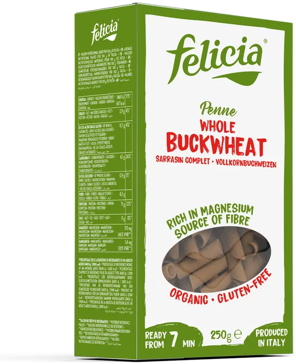 Felicia Bio 250g tattarijauhoista valmistettu pennepastamakaroni luomu, gluteeniton