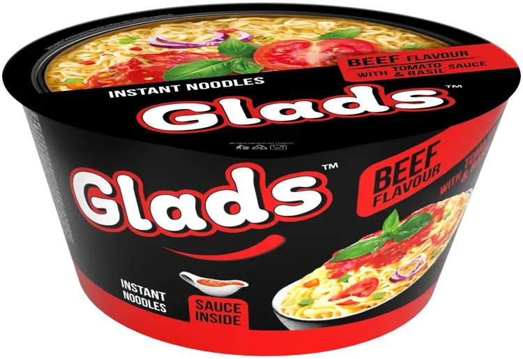 Glads Naudanlihanmakuinen pikanuudeli, tomaattibasilikakastikkeella 85g