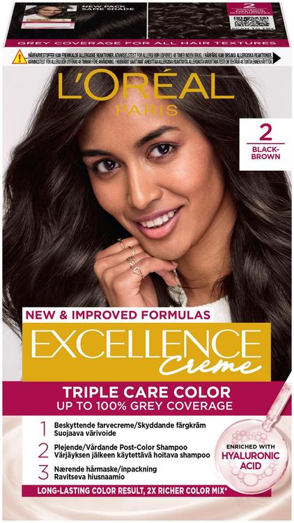 L'Oréal Paris Excellence Creme 2 Black Brown Mustanruskea kestoväri 1kpl