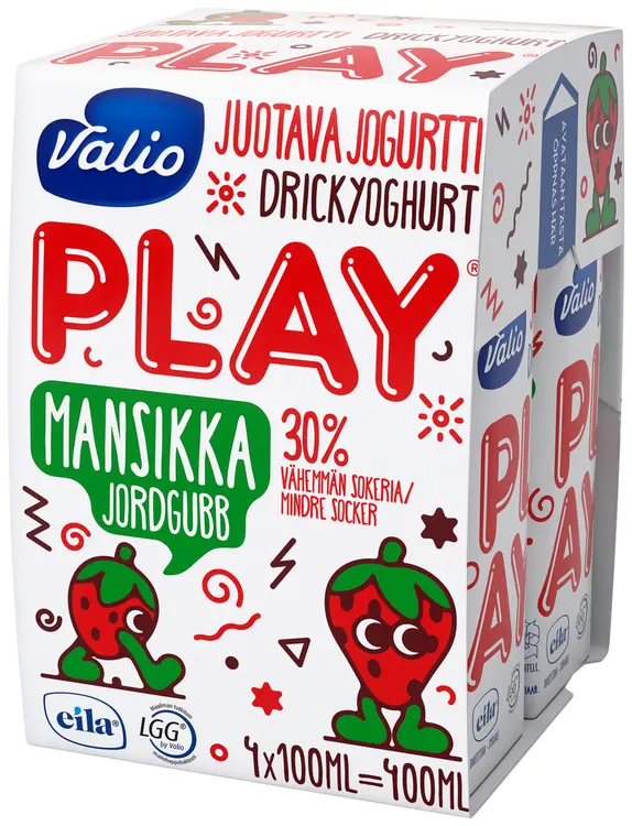 Valio Play® juotava jogurtti 4x100 ml mansikka laktoositon