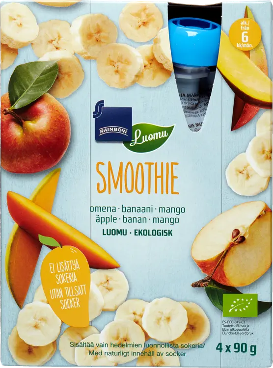 Rainbow Hedelmäsmoothie luomu 4x90g omena-banaani-mango