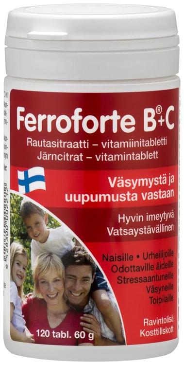 Ferroforte B + C rautasitraatti-vitamiinitabletti 120 tabl