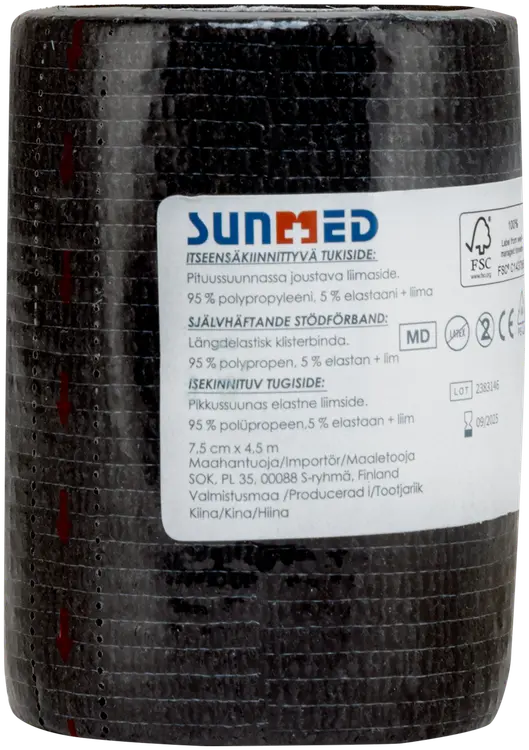 Sunmed itsekiinnittyvä tukiside 7,5 cm x 4,5 m musta