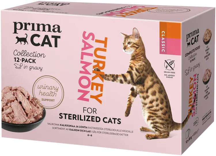 PrimaCat Classic Kastikelajitelma monipakkaus steriloiduille kissoille 12 x 85 g