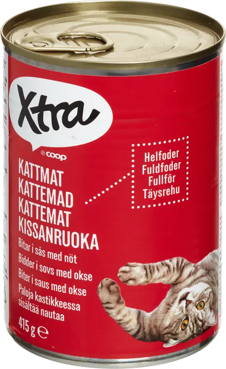 Xtra kissanruoka paloja kastikkeessa, sisältää nautaa 415 g