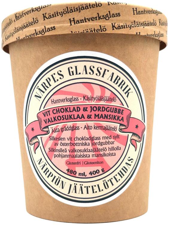 Närpiön Jäätelötehdas Valkosuklaakermajäätelö mansikkahillolla 480 ml 400 g