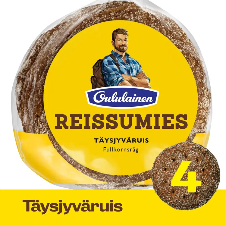 Oululainen Reissumies Täysjyväruis 4kpl 235g, täysjyväruisleipä