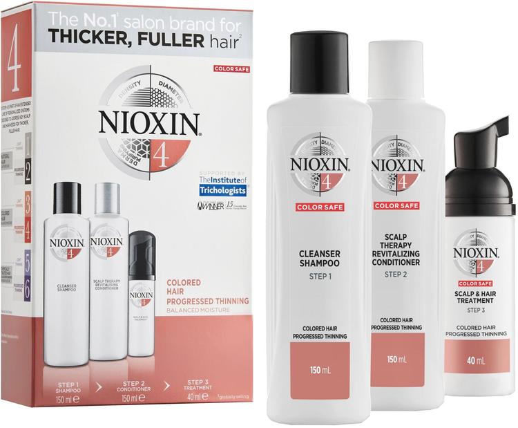 NIOXIN 4 Trial Kit hoitopakkaus värjätyille, selvästi ohentuneille hiuksille