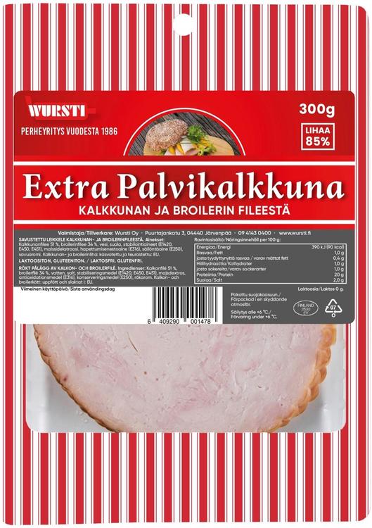 Wursti Extra Palvikalkkuna kalkkunan- ja broilerinfileestä 300g