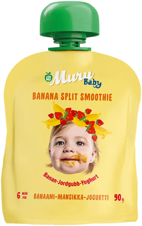 Muru Baby  Banana Split Smoothie 6 kk  Luomu Banaani-Mansikka-Jogurtti 90 g