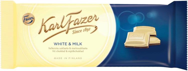 Karl Fazer White & Milk valkosuklaata ja maitosuklaata suklaalevy 100g