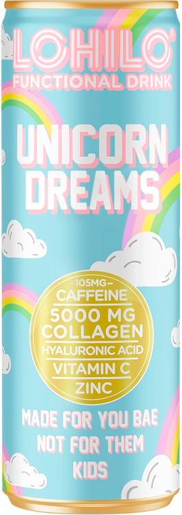 Lohilo Unicorn Dreams Kollageenia (1,5%) sisältävä sokeriton hiilihapotettu juoma 330ml