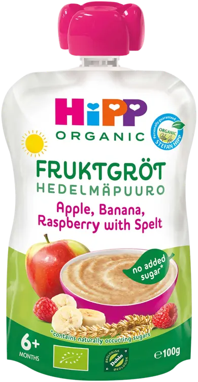 HiPP 100g Luomu Hedelmäpuuro Speltti, omena, banaani, vadelma 6kk