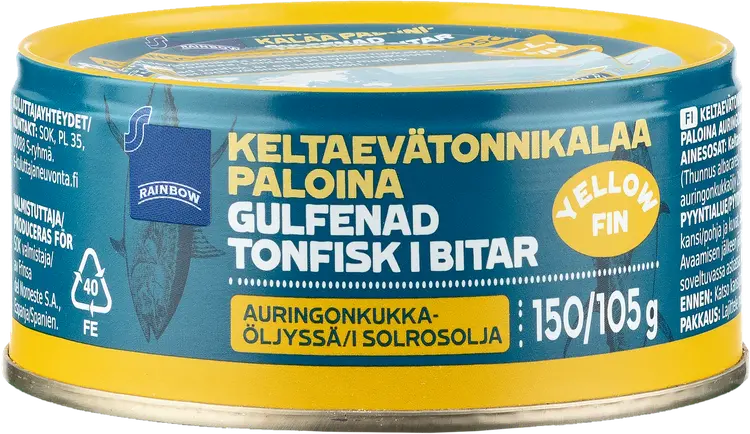 Rainbow 150/105g keltaevätonnikalaa paloina auringonkukkaöljyssä