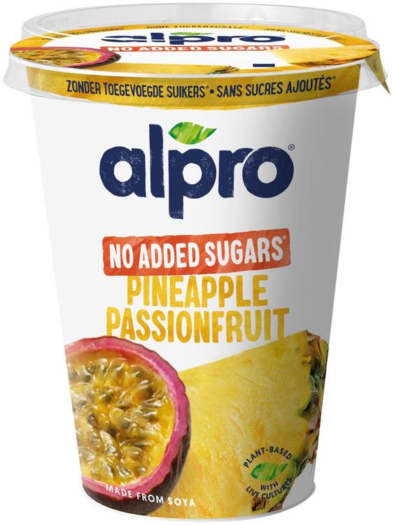 Alpro More fruit, No added sugars Hapatettu soijavalmiste ananas-passionhedelmä 400g