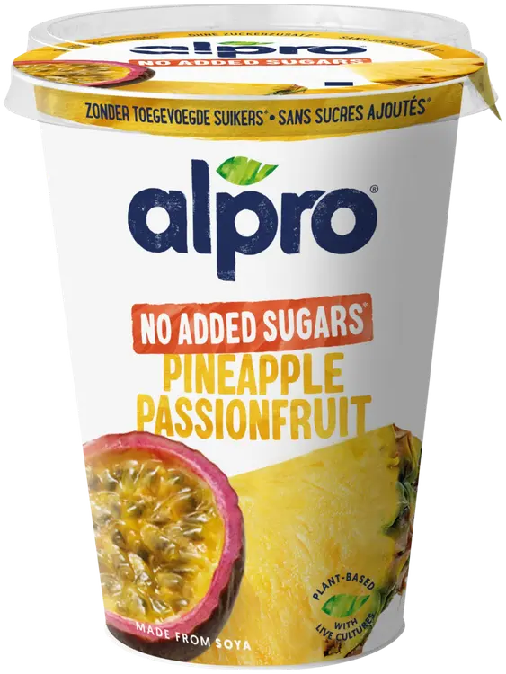 Alpro More fruit, No added sugars Hapatettu soijavalmiste ananas-passionhedelmä 400g