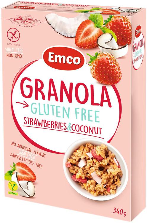 Emco gluteenivaba Granola maasikate ja kookosega 340g