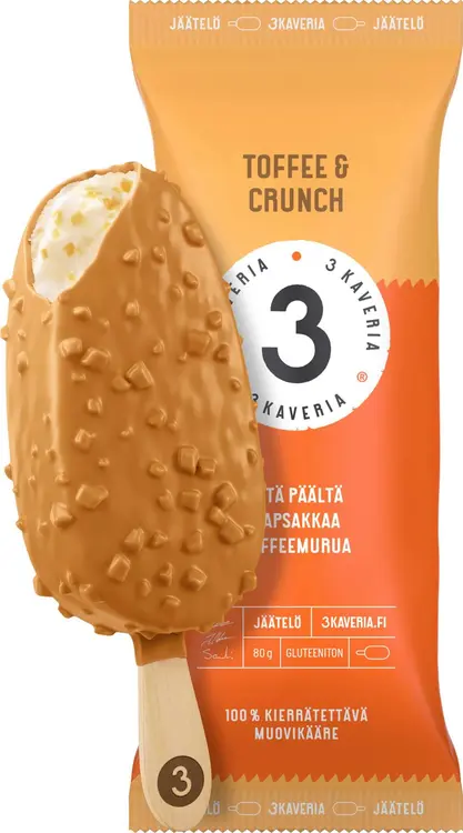 Kolmen Kaverin Jäätelö Toffee & Crunch jäätelöpuikko 110ml/80g