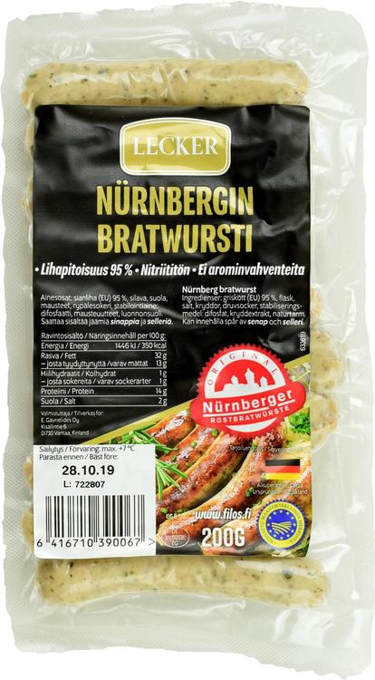 Lecker 200g Nürnbergin bratwursti