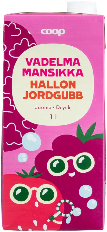 Coop vadelma-mansikkajuoma 1l