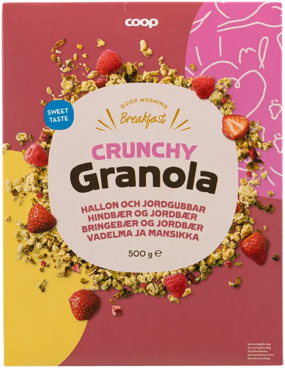 Coop crunchy granola vadelma ja mansikka 500 g
