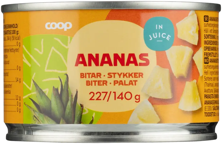 Coop ananas paloina täysmehussa 227/140 g