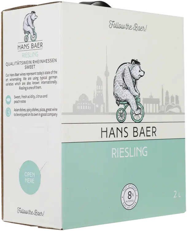 Hans Baer Riesling valkoviini 8 til-% 2 L BIB
