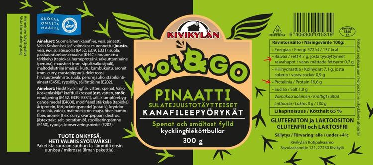 Kivikylän Kot&Go Pinaattitäytetty Kanapyörykkä 300g